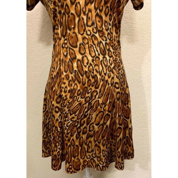 Sara's Las Vegas Vintage 80s Leopard Print Satin Swing Retro Dress - Picture 5 of 6